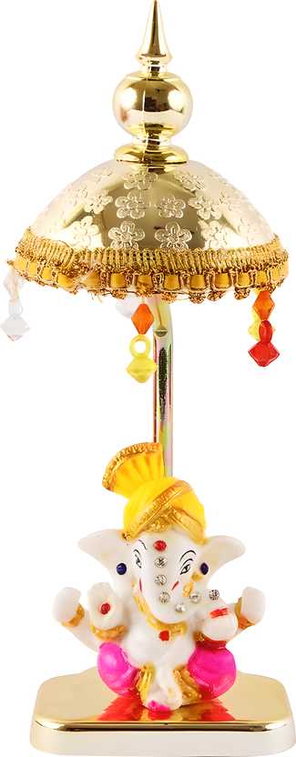 Exquisite Marble Ganesh with Umbrella Elegant Idol Decorative Showpiece - 20 cm (Polyresin, Multicolor)
