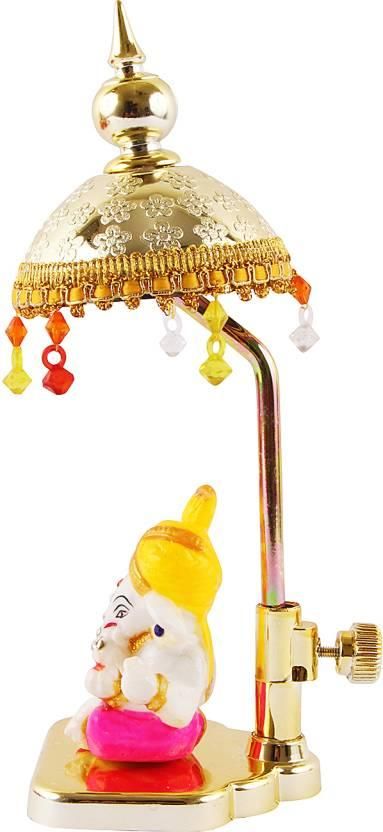 Exquisite Marble Ganesh with Umbrella Elegant Idol Decorative Showpiece - 20 cm (Polyresin, Multicolor)