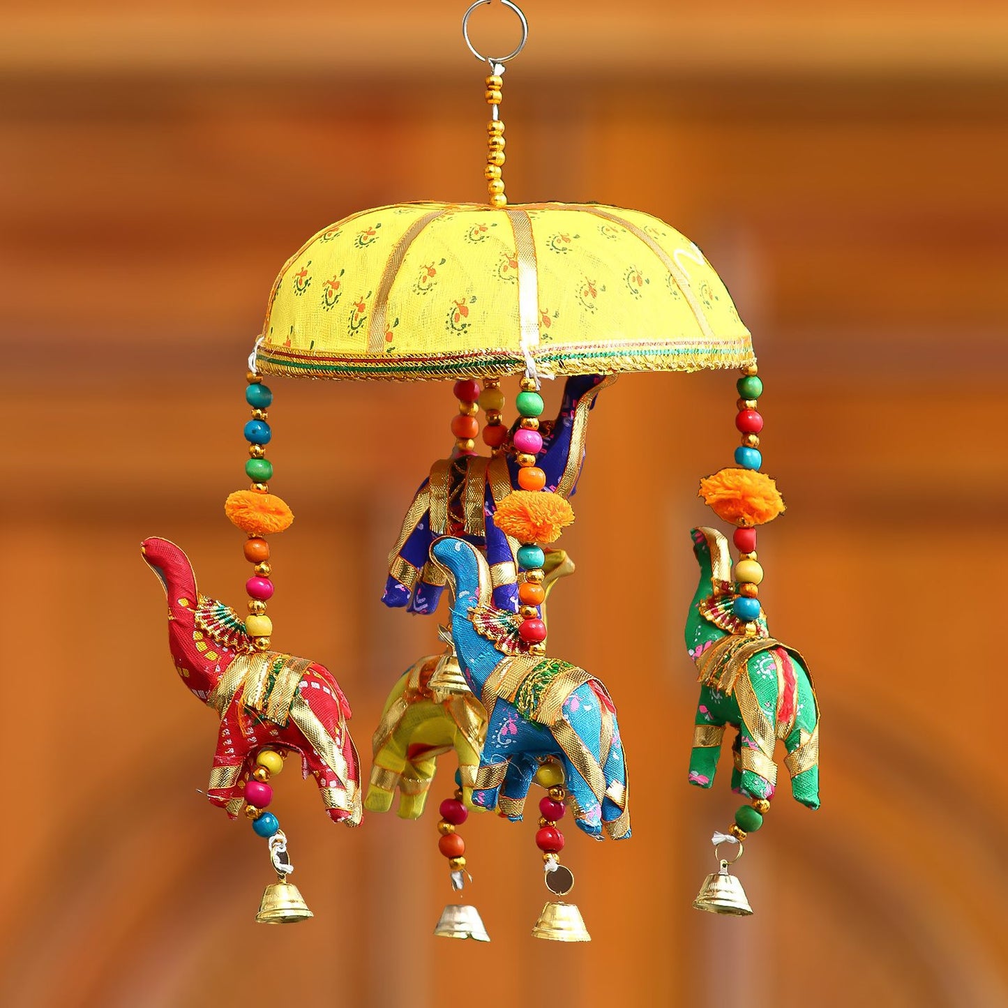 eCraftIndia Handcrafted Decorative Elephant Wall/Door/Window Hanging Bells