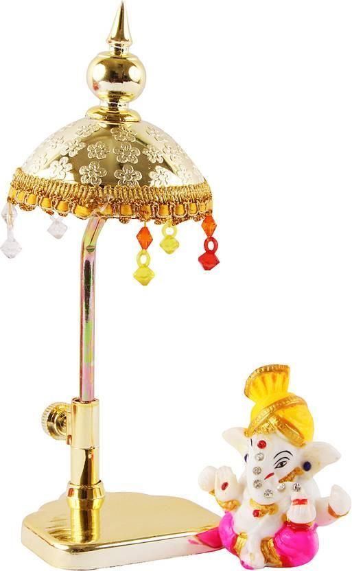 Exquisite Marble Ganesh with Umbrella Elegant Idol Decorative Showpiece - 20 cm  (Polyresin, Multicolor)