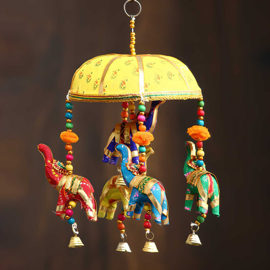 eCraftIndia Handcrafted Decorative Elephant Wall/Door/Window Hanging Bells