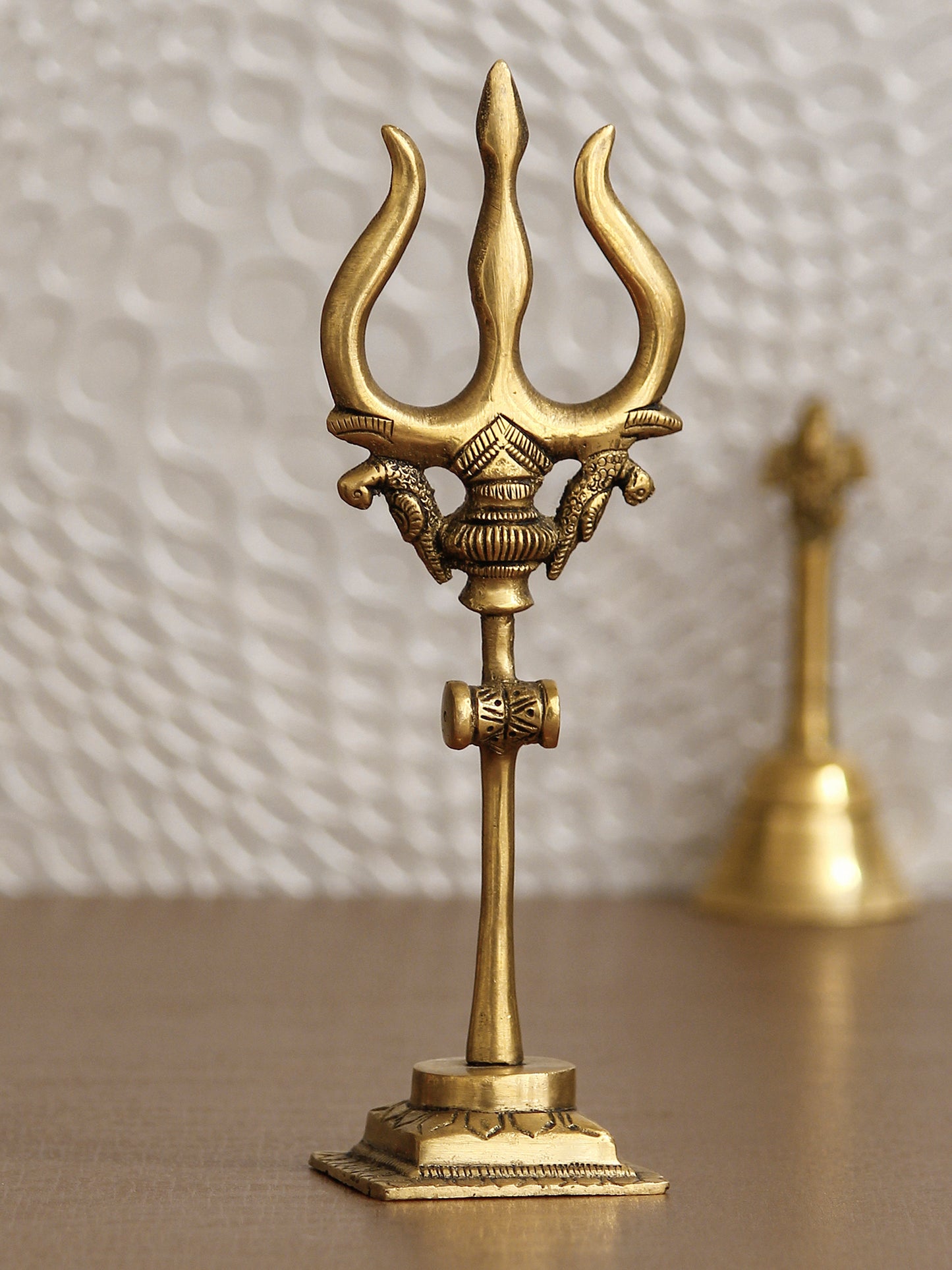 eCraftIndia Brass Trishul with Damru Decorative Handcrafted Figurine