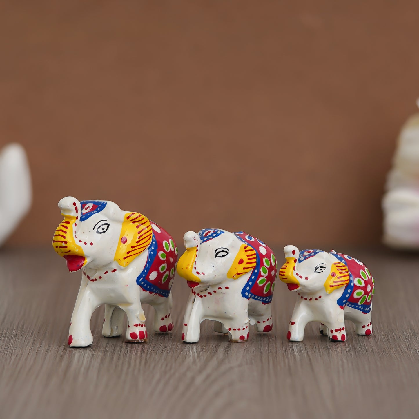 Handcrafted Set of 3 Multicolor Elephant Statues Animal Figurines Decorative Showpieces