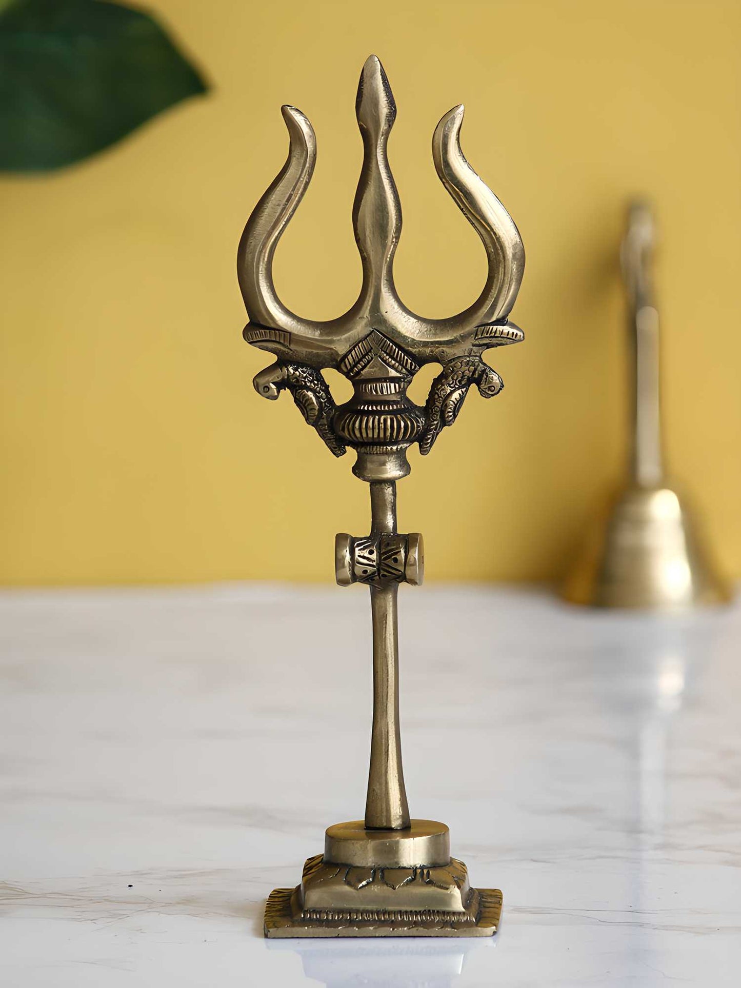 eCraftIndia Brass Trishul with Damru Decorative Handcrafted Figurine