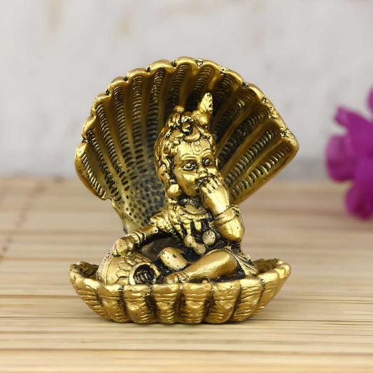 eCraftIndia Golden Bal Gopal Krishna having Makhan Decorative Showpiece