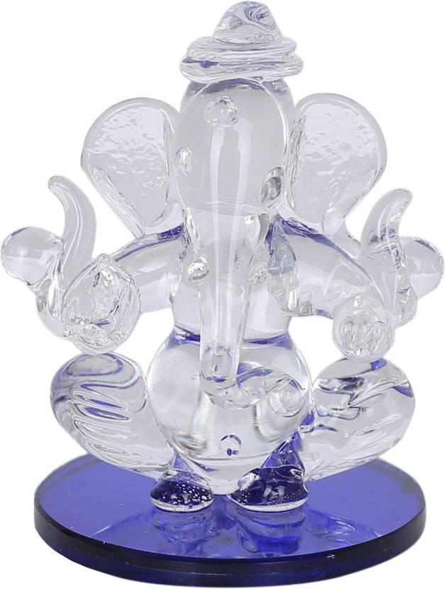 Crystal ganesha Twin side face for car dashboard idols Showpiece - 5.5 cm��(Crystal, Blue)