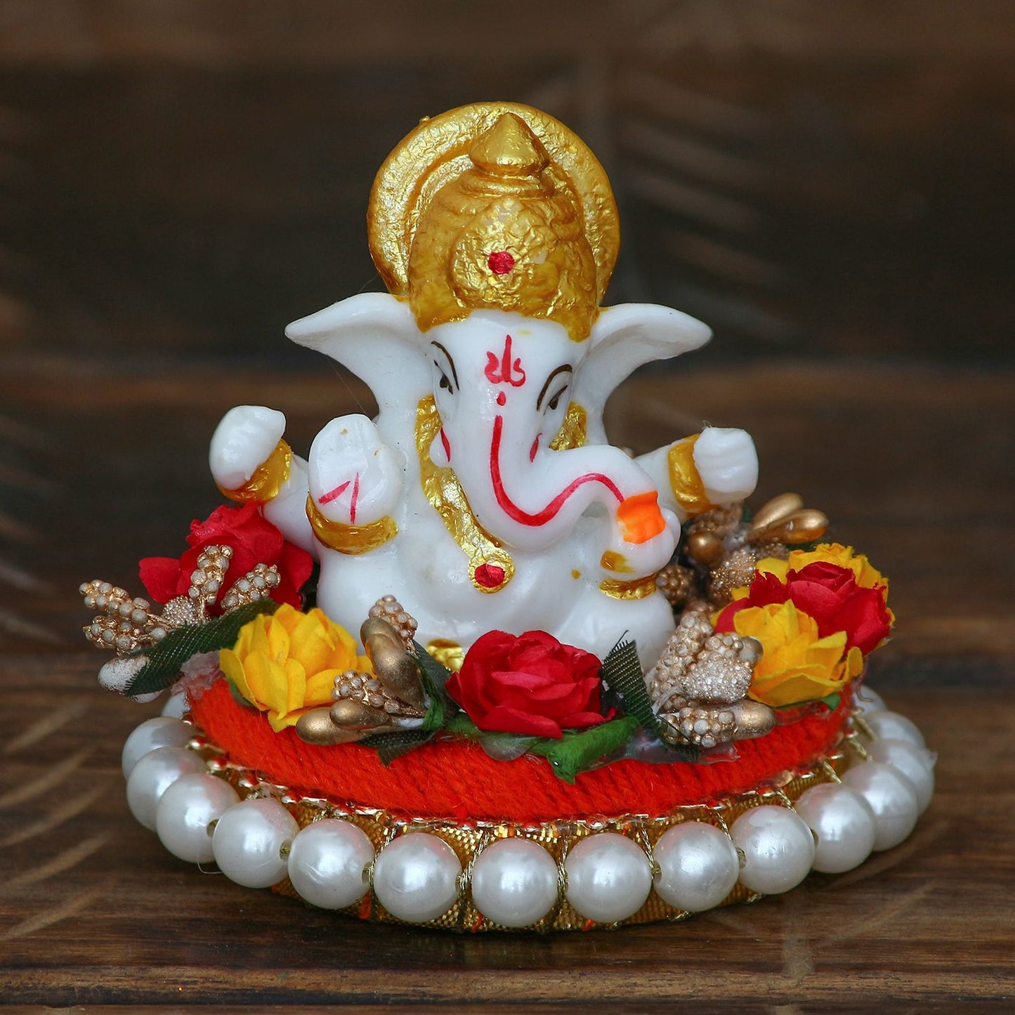 eCraftIndia Lord Ganesha Idol on Decorative Handcrafted Plate for Home and Car